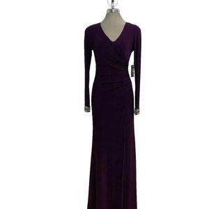 New! VINCE CAMUTO Elegant Plum Maxi Gown Embellished Cuffs Long Dress size 4